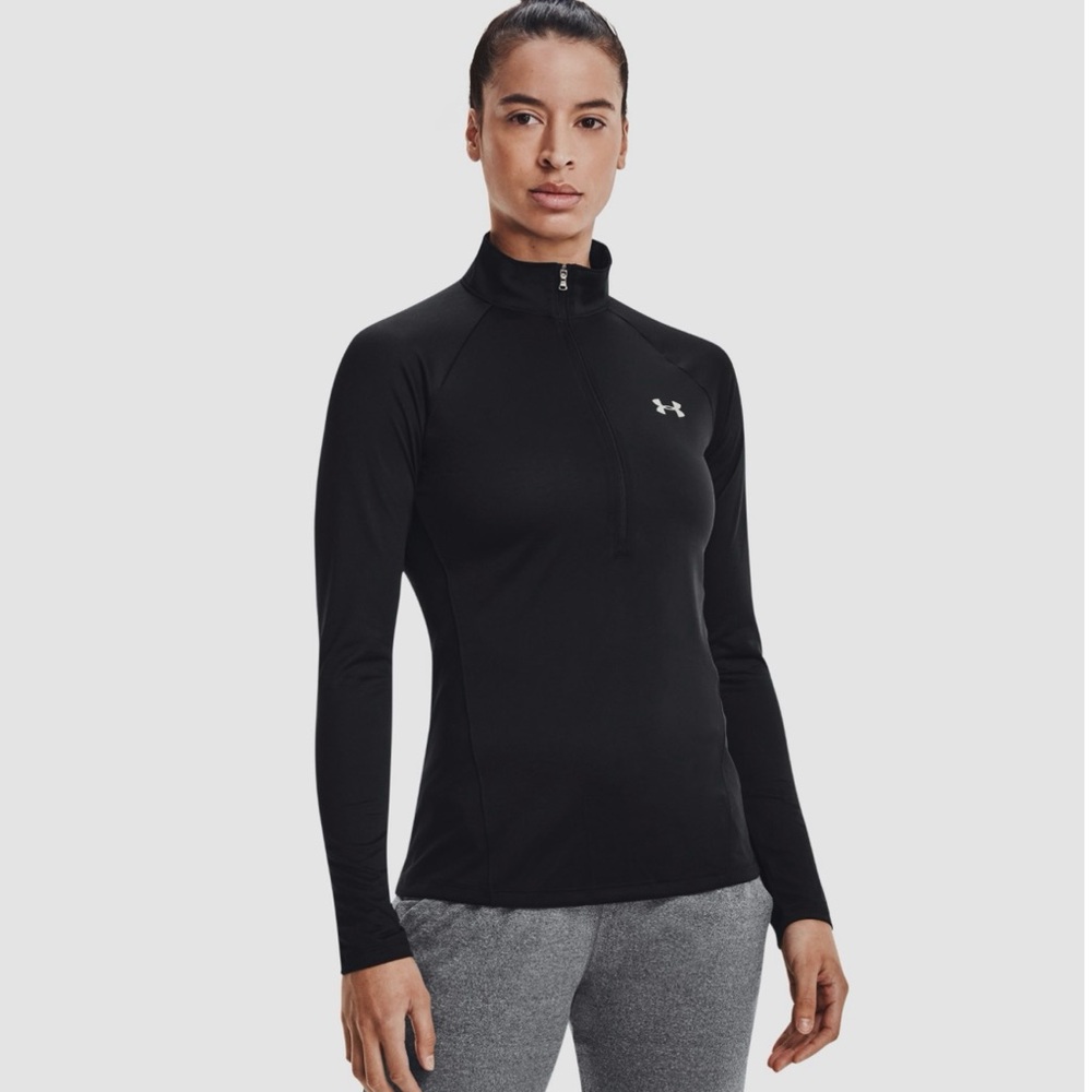 Under Armour sz L Women's Black HEATGEAR 1/2 Zip Athletic Performance Top
